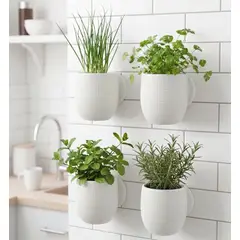 ZARKA LAB - Pack 4 Macetero De Pared Grid Medianos 14 X 15 Cm Blanco