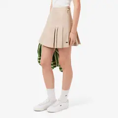 LACOSTE - Falda Mujer Corta Plisada De Algodón Elástico Beige