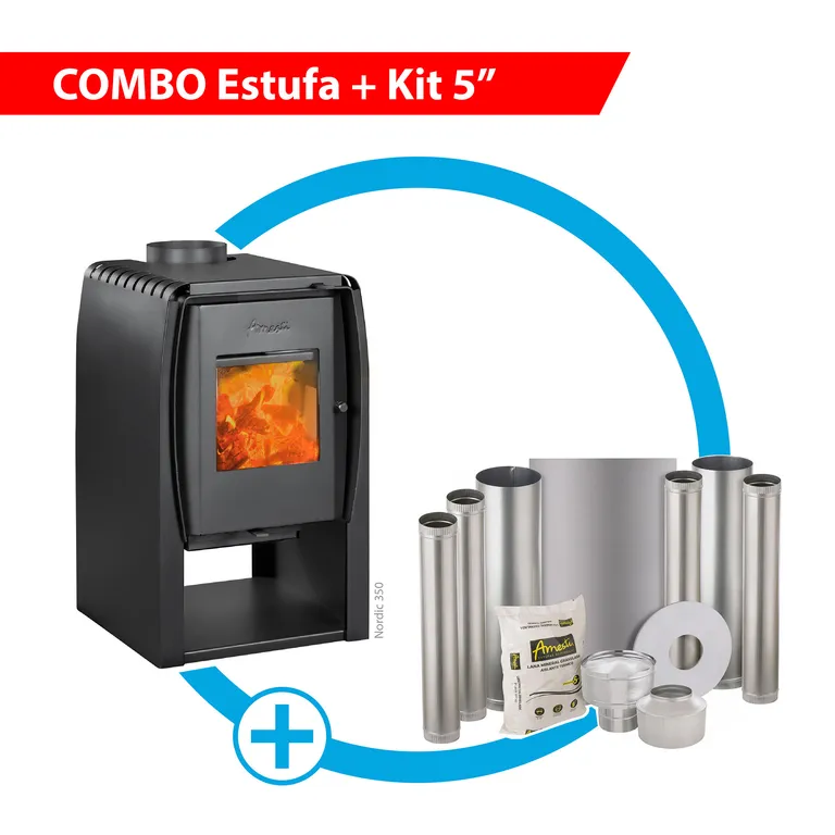 Combo Estufa a Leña Nordic 350 + Kit Instalación 5