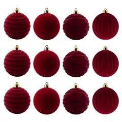 DALI - Set de 12 Bambalinas Navideñas de Terciopelo Burdeo 8 cm para Árbol y Decoración