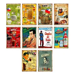 GENERICO - Set de 10 Carteles de Metal para Decoración de Quinchos y Bares