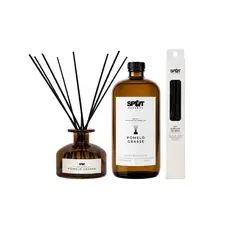 SPOT ESSENCE - Kit Difusor de Varillas Ambar 225 mL + Refill 500 mL + Set 20 Varillas Pomelo Grasse