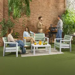RIMAX - Juego Sala Terraza Living 4 Puestos con Mesa Ideal Exterior - Marrón Claro -