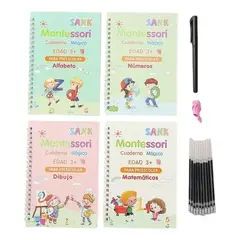 GENERICO - Pack 4 Cuadernos Mágicos Montessori Reutilizable Aprendizaje