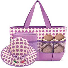 IRM - Bolso De Playa Con Sombrero Chalas Y Tapete Set Playero Mujer Color Lila