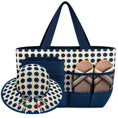 IRM - Bolso De Playa Con Sombrero Chalas Y Tapete Set Playero Mujer Color Azul