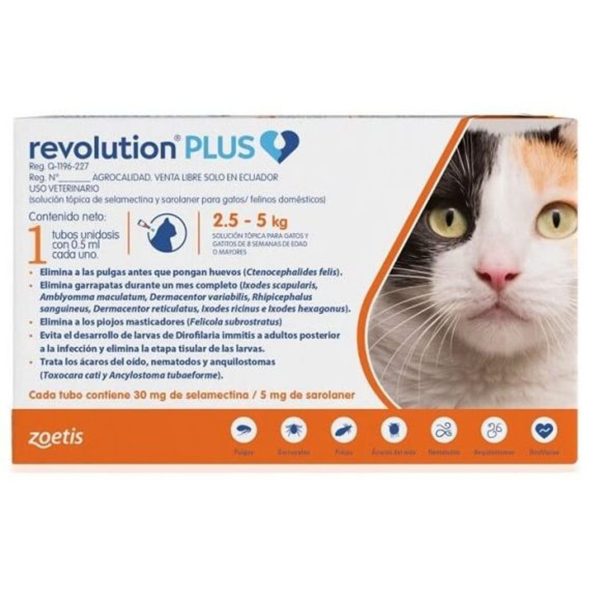 ZOETIS - Zoetis Revolution Plus Pipeta Antipulgas Gatos 2.6 a 5 Kg 1 Unidad