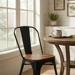 NOVAHUS - Pack 2 Sillas Tolix Asiento CON Madera Negras PARA Comedor Terraza