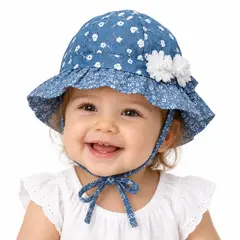 PILLIN - Sombrero Verano Niña 6m a 12a Azul Flores