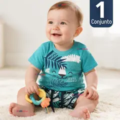 TEDMIMAK - Conjunto 2 Piezas Camiseta y Short 100% Algodón Bebé Niño Tropical Blue