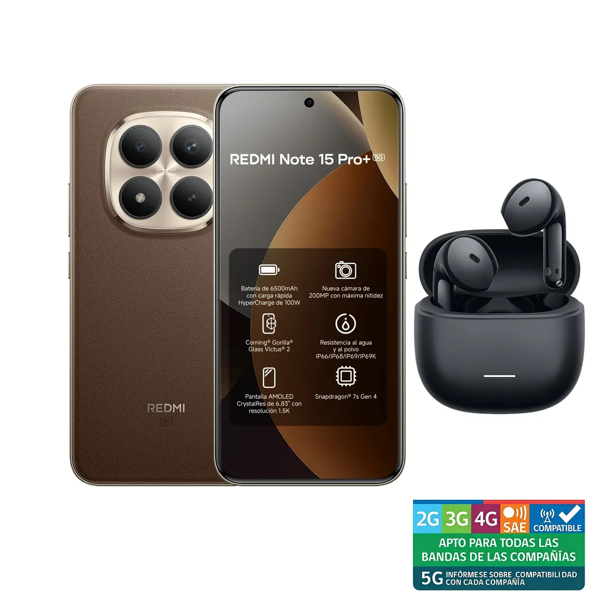 XIAOMI - REDMI Note 15 Pro+ 5G Café moca 8GB + 256GB+REDMI Buds 8 Active Negro