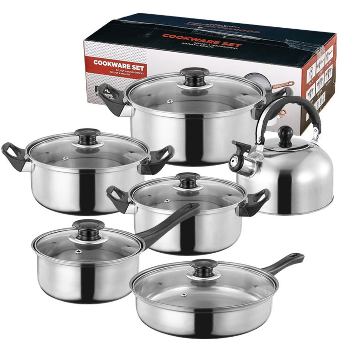 ATURE - Batería De Cocina 12 Piezas En Acero Inoxidable Plateado