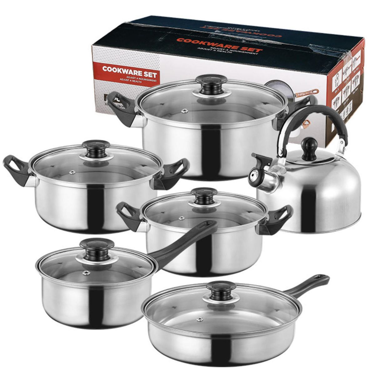 ATURE - Batería De Cocina 12 Piezas En Acero Inoxidable Plateado