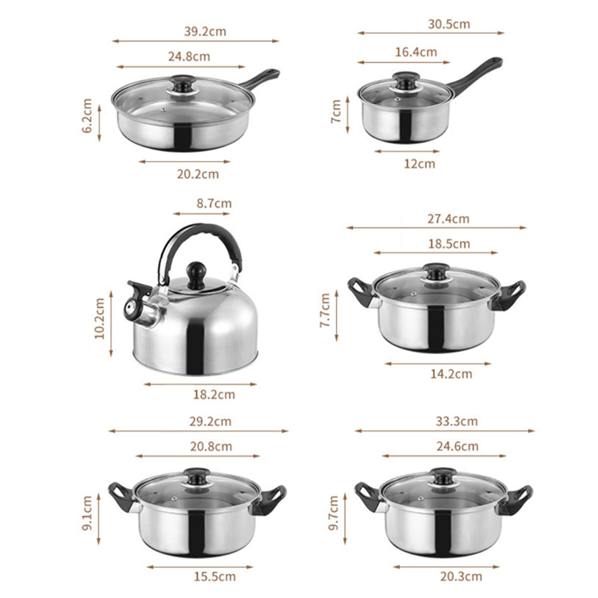 ATURE - Batería De Cocina 12 Piezas En Acero Inoxidable Plateado