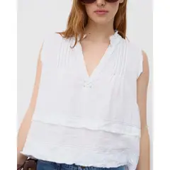 RENATTA&GO - BLUSA LINO COSTURAS CONTRASTE BLANCA
