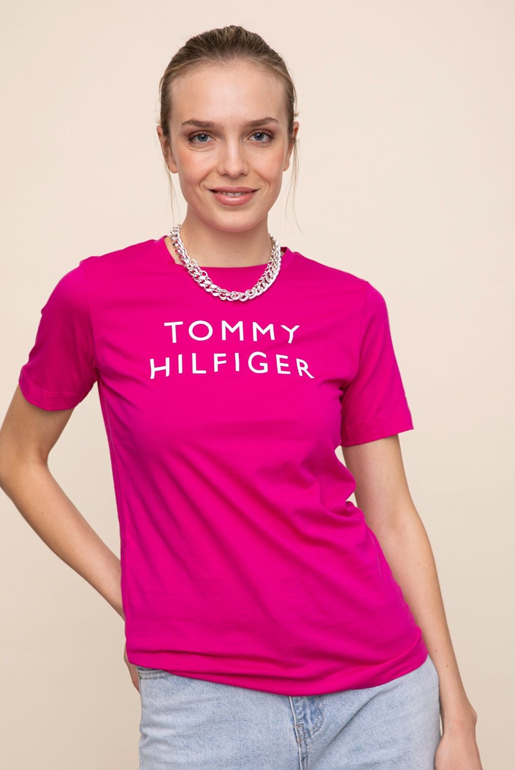 TOMMY HILFIGER - Tommy Hilfiger Polera Estampada Logo Manga Corta Mujer