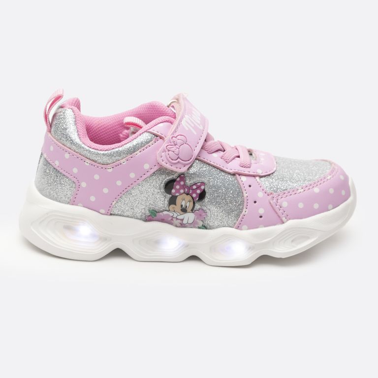 Zapatillas Con Luces Niña Lunares Minnie Rosado