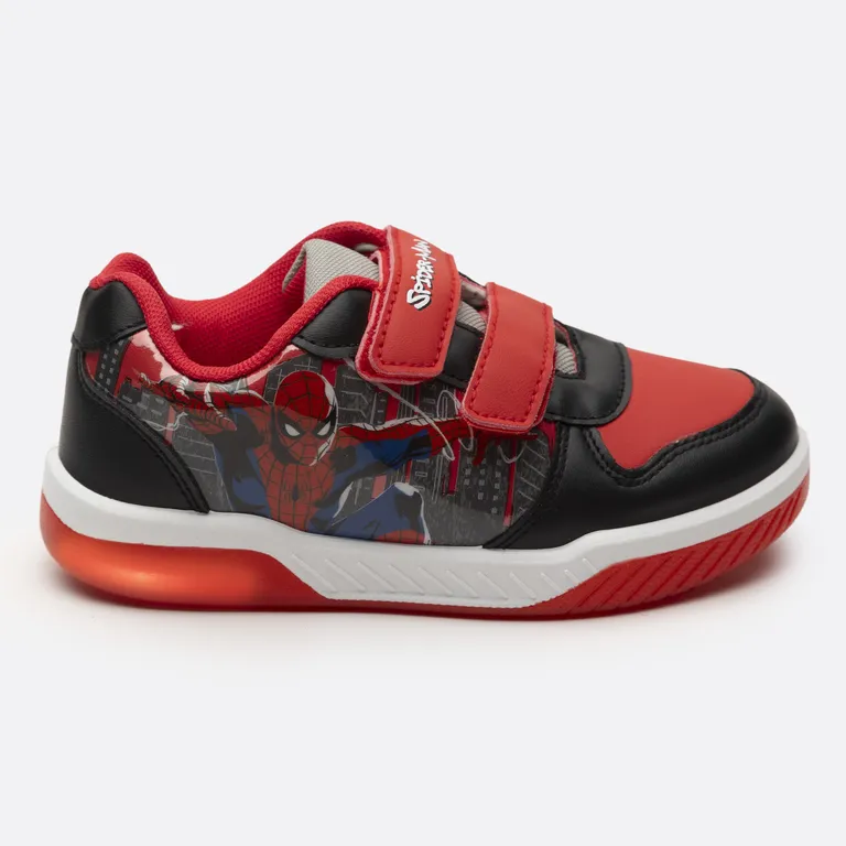 Zapatillas Con Luces Niño Volando Spiderman Negro