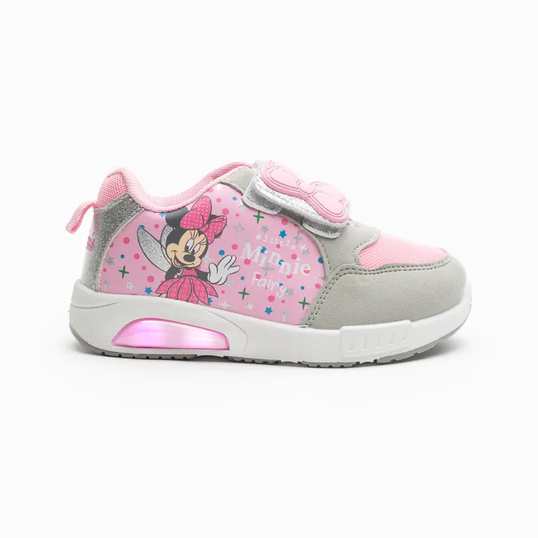 Zapatillas Luces Niña Minnie Saludos Rosado