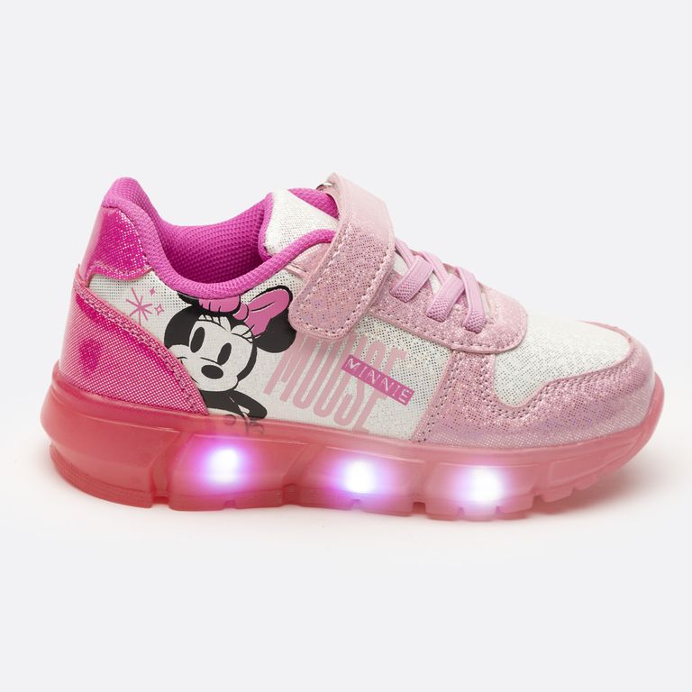 Zapatillas Con Luces Niña Cara Minnie Rosado