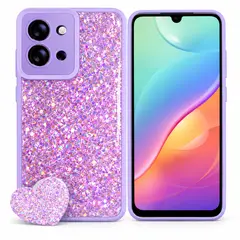 GENERICO - Carcasa para Xiaomi Redmi 15c 5g Glitter Brillo con pop socket Lila