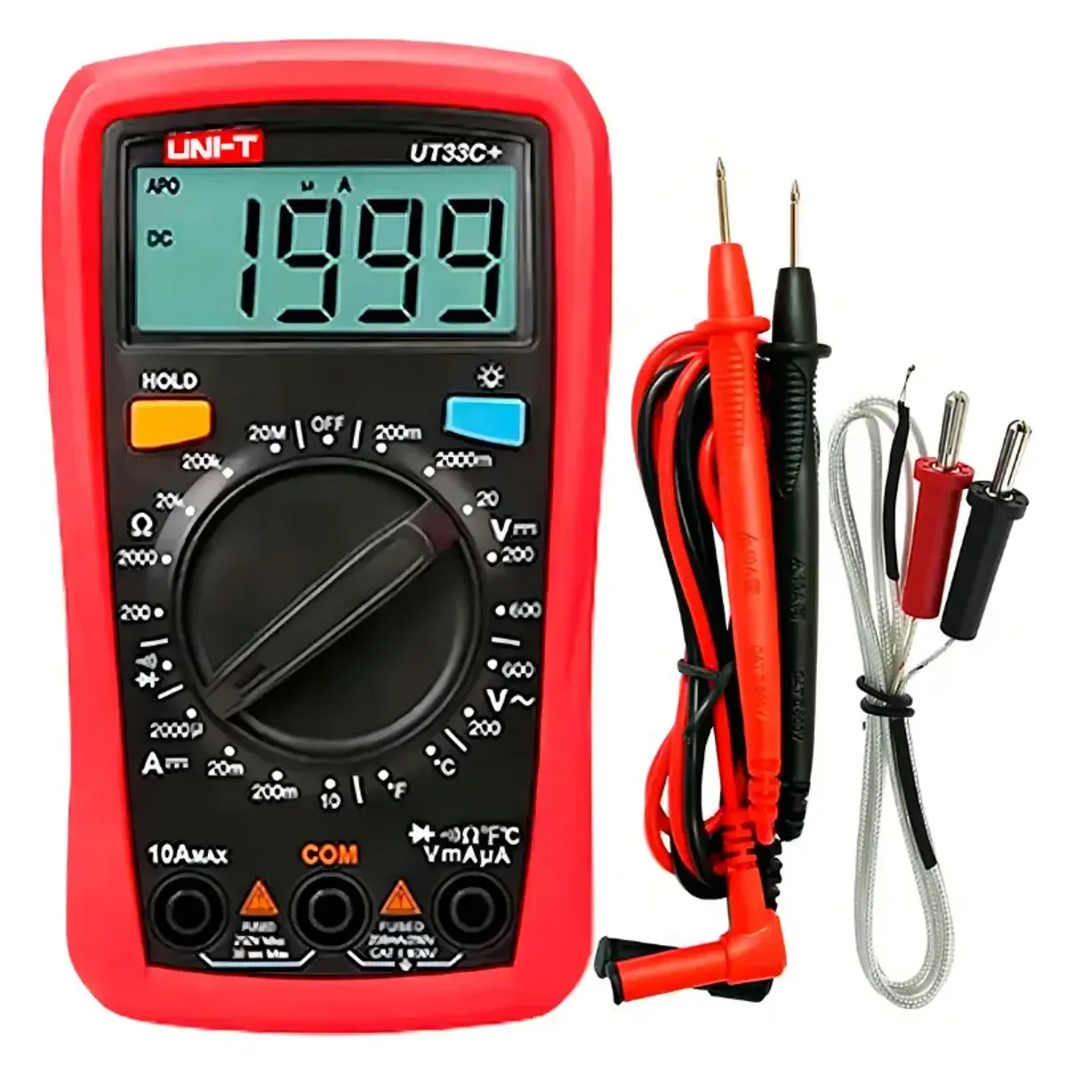 UNI T - Multímetro digital UNI-T UT33C+ 600V AC/DC medición de temperatura CAT II 600V