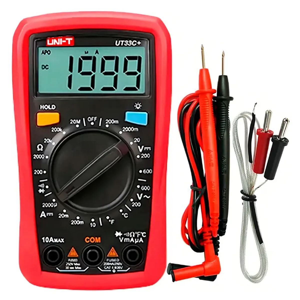 UNI T - Multímetro digital UNI-T UT33C+ 600V AC/DC medición de temperatura CAT II 600V