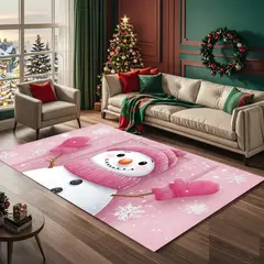 GENERICO - ALFOMBRA NAVIDEÑA 3D 200X240 CM - DISEÑO MUÑECO DE NIEVE ROSA TF