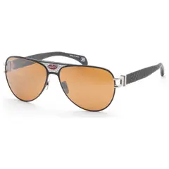 BUGATTI - Lentes de sol Black Sterling Silver para hombre 63 mm Negro modelo 11-BK-SS
