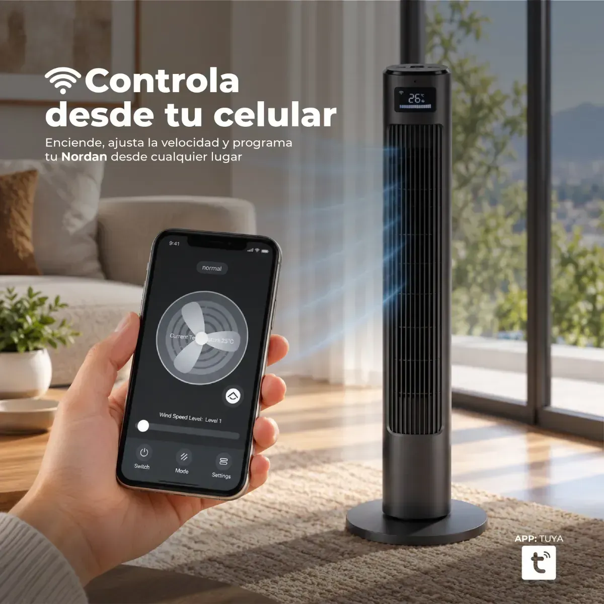Ventilador de Torre Silencioso Sin Aspas Wifi 102 cm Nordan, marca VERKEN - Foto 2