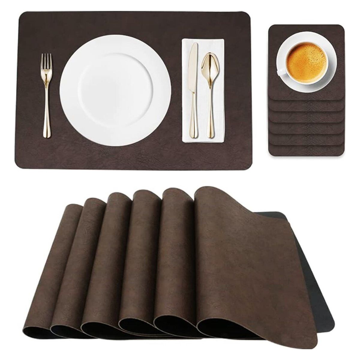 CASATUA - Individuales y Posavasos Set de 6 Ecocuero