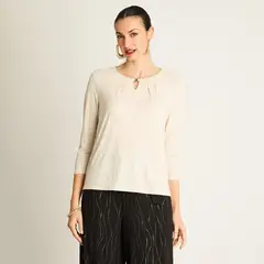 LORENZO DI PONTTI - Polera Beige con Brillo Ondulado
