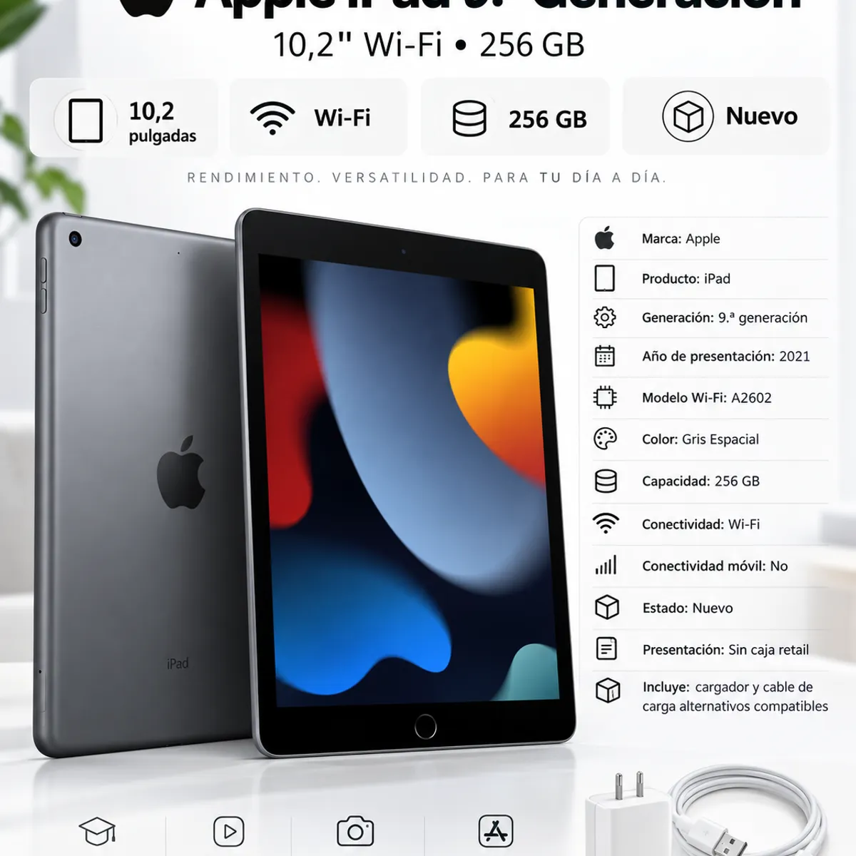 APPLE - Apple iPad 9th Gen 256gb 10.2 Wifi Space Gray