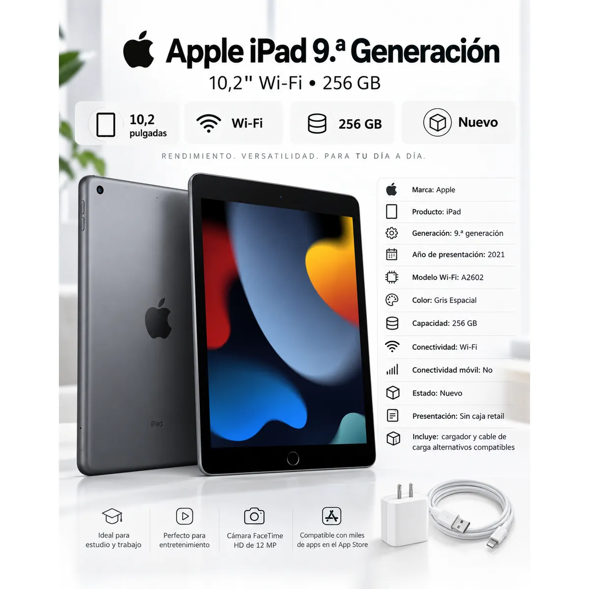 APPLE - Apple iPad 9th Gen 256gb 10.2 Wifi Space Gray