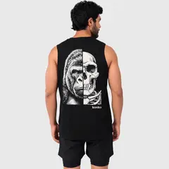 KONKO ACTIVE - Sudadera Tank Oversize Skull Negra Konko Sin Manga Musculosa Algodon