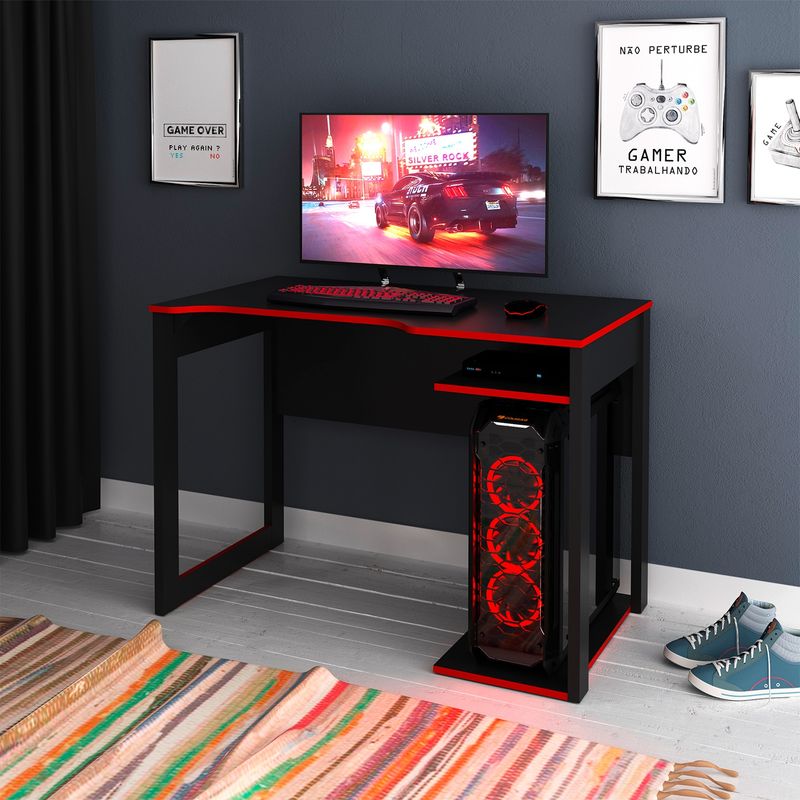 TECNOMOBILI - Escritorio Gamer Compacto Negro/Rojo Me4161 Tecnomobili
