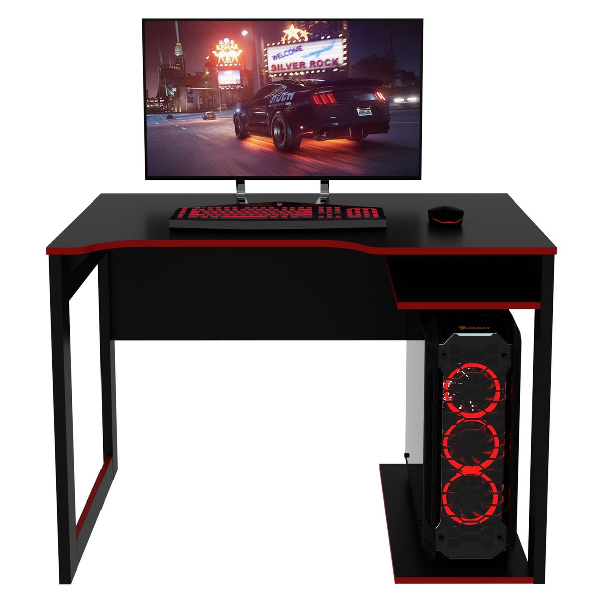 TECNOMOBILI - Escritorio Gamer Compacto Negro/Rojo Me4161 Tecnomobili