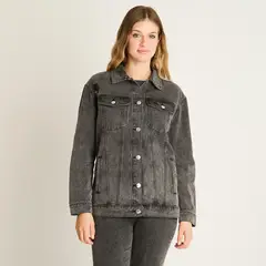 ACUARELA - Casaca Denim Mujer Gris Oscuro