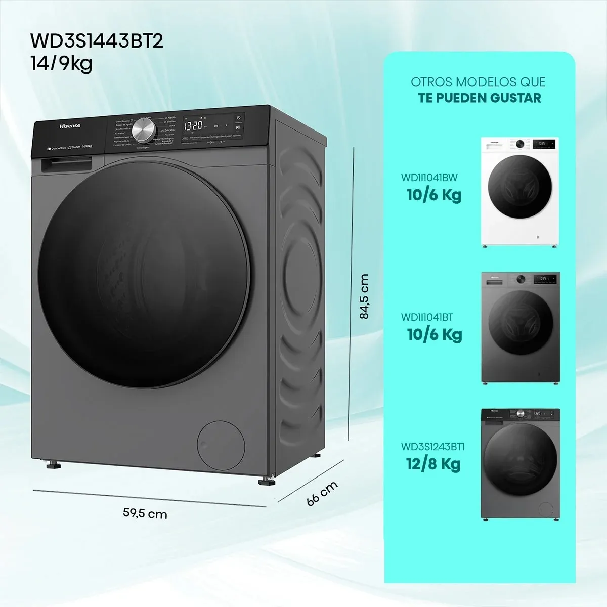 HISENSE - Lavadora Secadora Hisense WD3S1443BT2 14/9 Kg Titanium