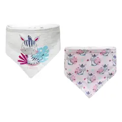 BAMBINO - Pack 2 Baberos Bandana Bebe Algodon Diseños Niña Zebra Rosa Unica