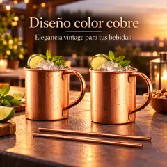 CUINER - Pack 2 Mugs Moscow Mule 430 ml Acero Inox Cobre con Bombillas