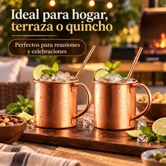 CUINER - Set 2 Vasos Mug Cobre 430 ml Acero Inoxidable con Bombillas