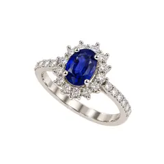 JB JOYAS BARON - Anillo Compromiso Oro Blanco 18kt 60 Puntos Diamantes 1,29 Quilates Zafiro Radiante