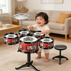 GENERICO - Batería Musical Juguete Jazz Niño 5 Tambores + Piso rojo