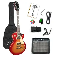 IBRAH - Guitarra Eléctrica Music Les Paul Sunburst + Amplificador 20W + Accesorios Color Naranjo