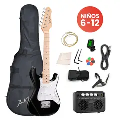 IBRAH - Guitarra Electrica Para Niños De 30" Music + Accesorios Color Negro Y Banco