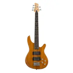 IBRAH - Bajo Electrico Music HB De 5 Cuerdas De Color Madera + Amplificador 20W + Accesorios