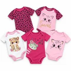 TEDMIMAK - Set 5 Bodys Manga Corta 6/9 Meses Gatita