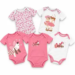 TEDMIMAK - Set 5 Bodys Manga Corta 18/24 Meses Salchichita Rosado