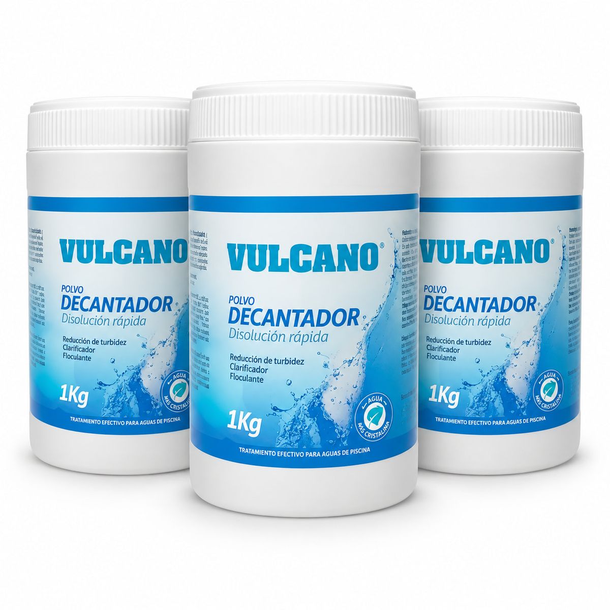 VULCANO - Pack 3 Decantador 1 Kg Para Piscina Tratamiento Agua Vulcano Blanco